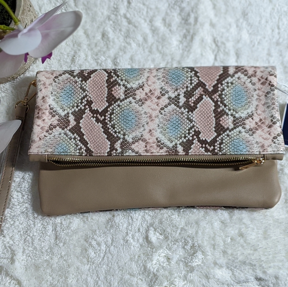 Kaari Blue Snake Print Crossbody Clutch